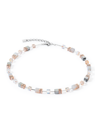GEO CUBE AGATE & ROSE GOLD STAINLESS STEEL NECKLACE