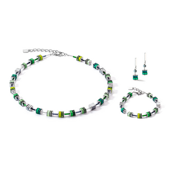 GEOCUBE FRESH GREEN & STAINLESS STEEL NECKLACE
