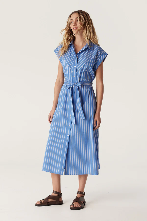 felicity stripe poplin dress - blue stripe