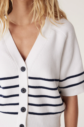 riviera cotton knit top - navy stripe