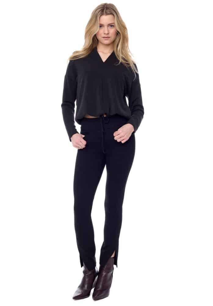 ponte slim slant ankle pant - black