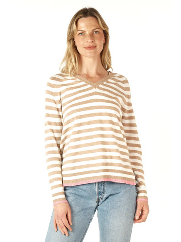 essential stripe v-neck - oat