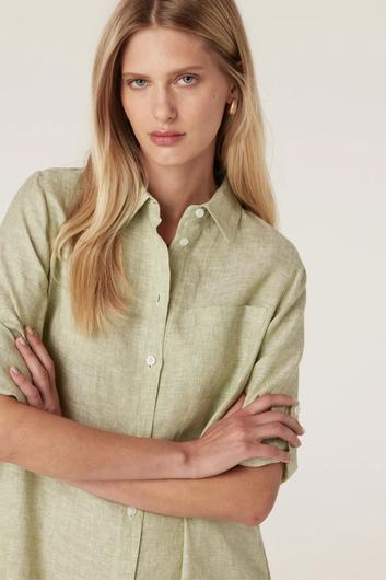 Pure Linen Shirt Dress - Pistachio