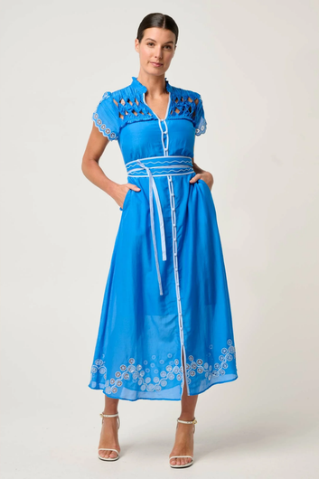 Xanthia Diamond Smock Yoke Silk Embroidered Dress