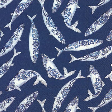 decorative fish navy napkins