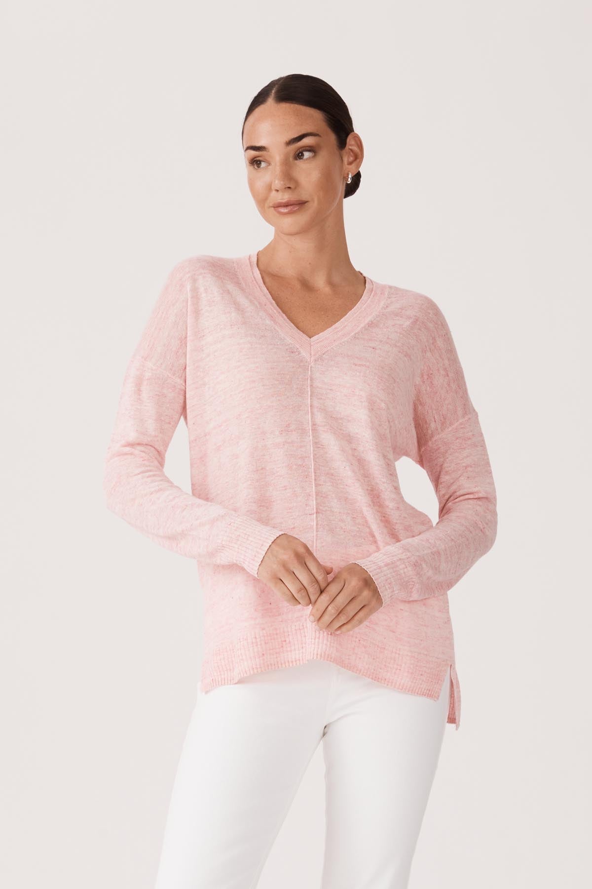 linen v jumper - pale pink