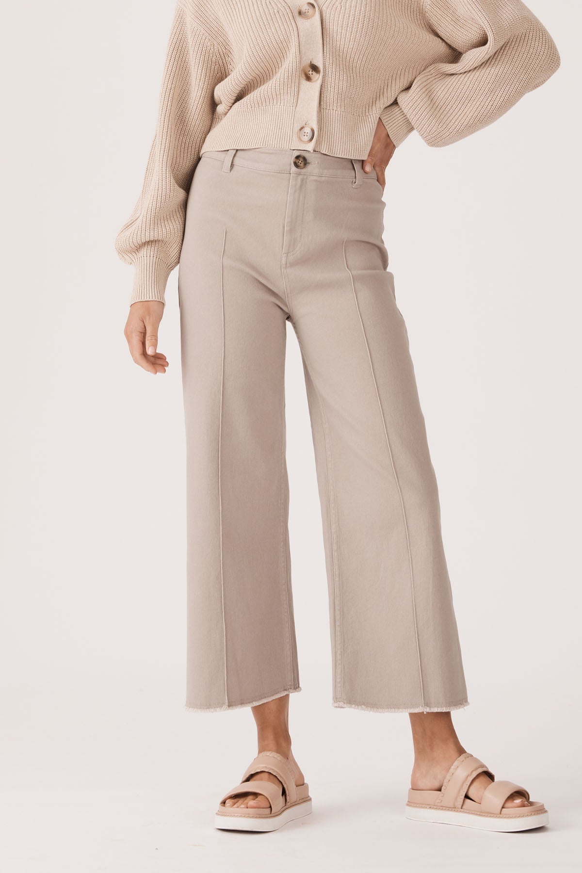 kendall drill wide leg pant - stone